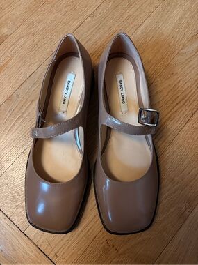 Sandy Liang Taupe Patent Mary Jane Flats with Buckle